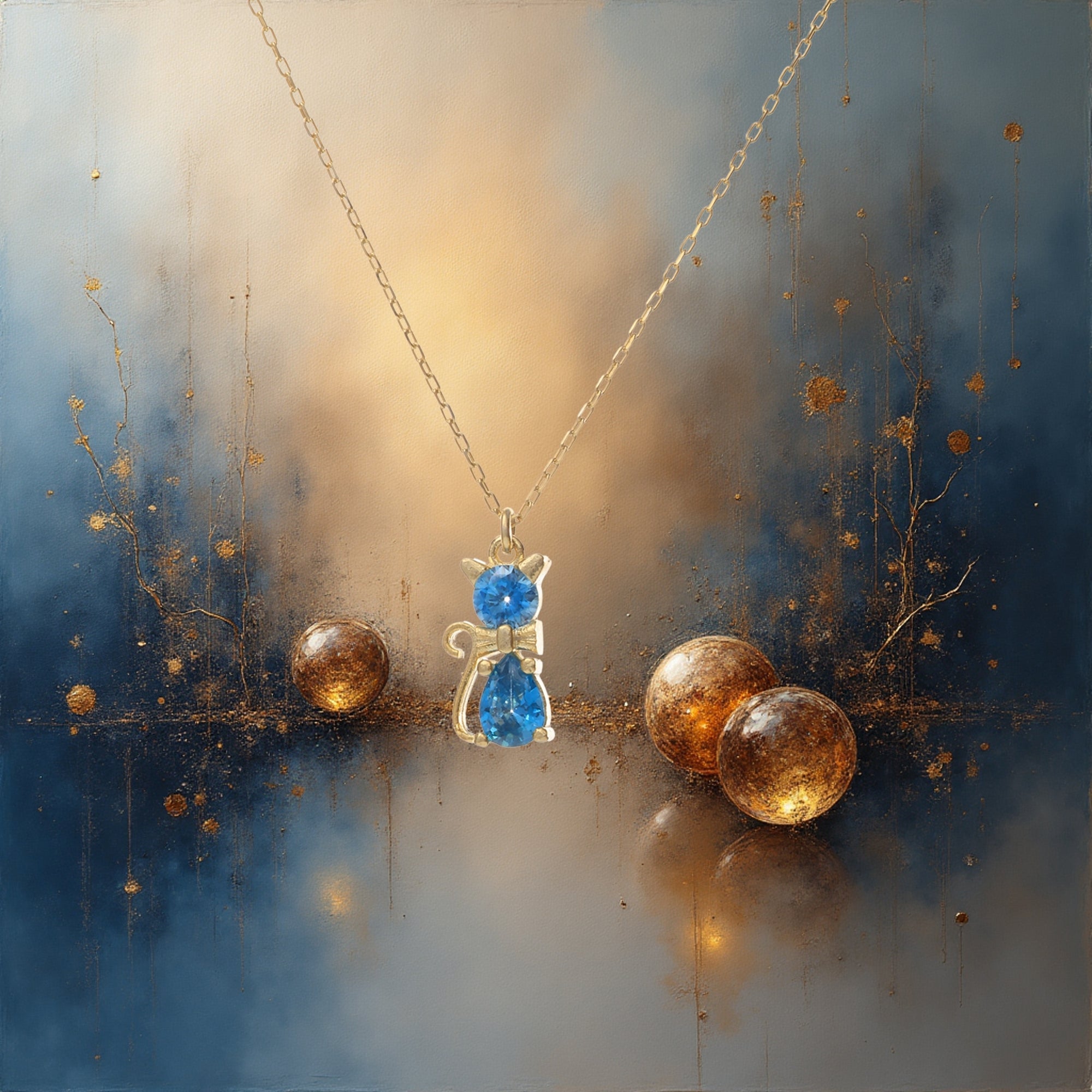 Kişiye Özel Doğum Taşlı Kedi Kolyesi – 925 Ayar Gümüş / 14K Altın & Rose Kaplama