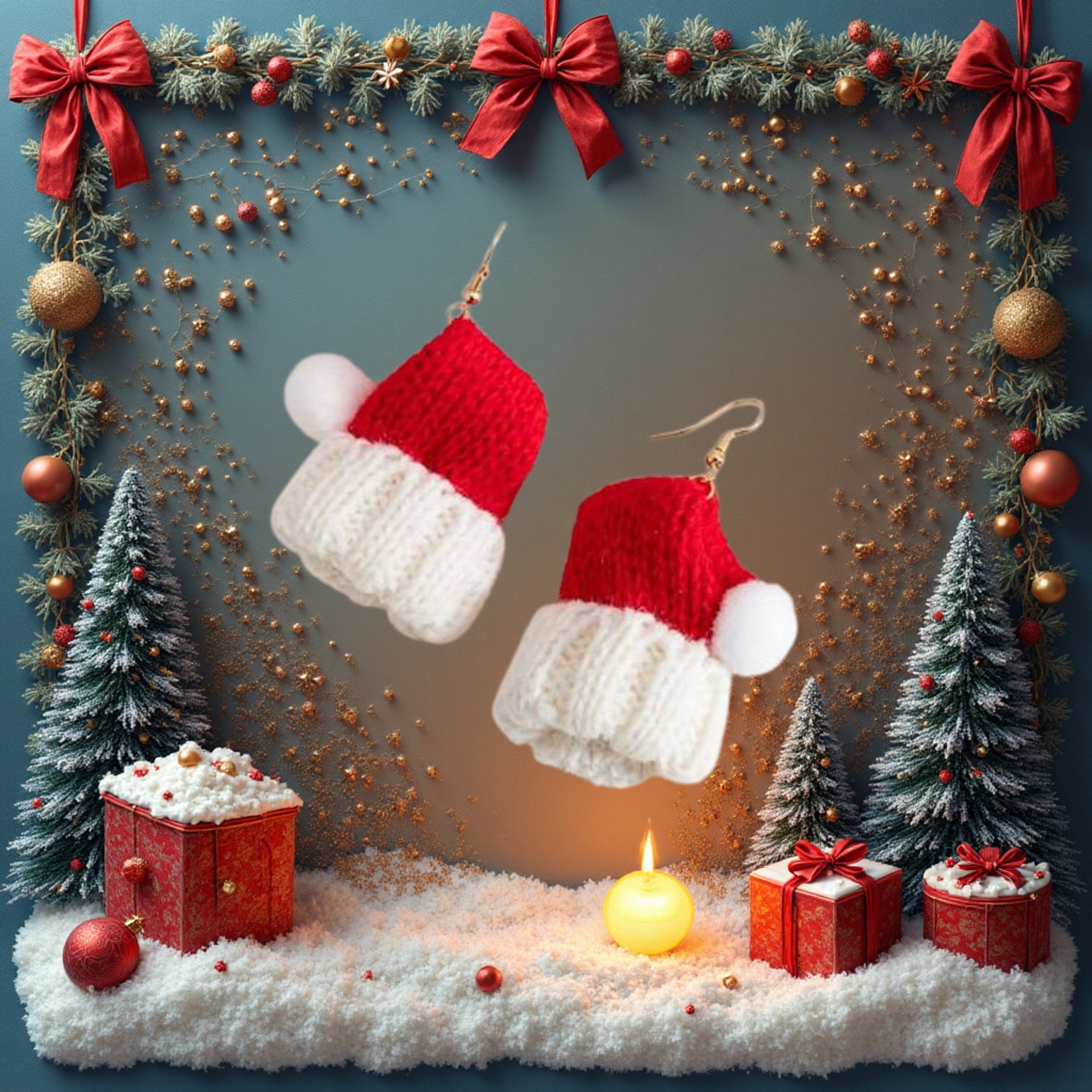 El Yapımı Noel Şapkası Küpe