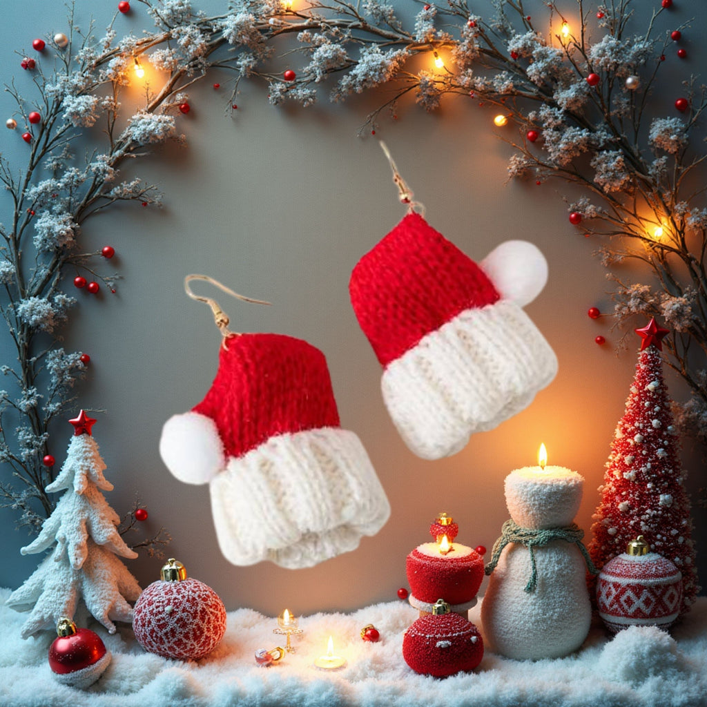 El Yapımı Noel Şapkası Küpe