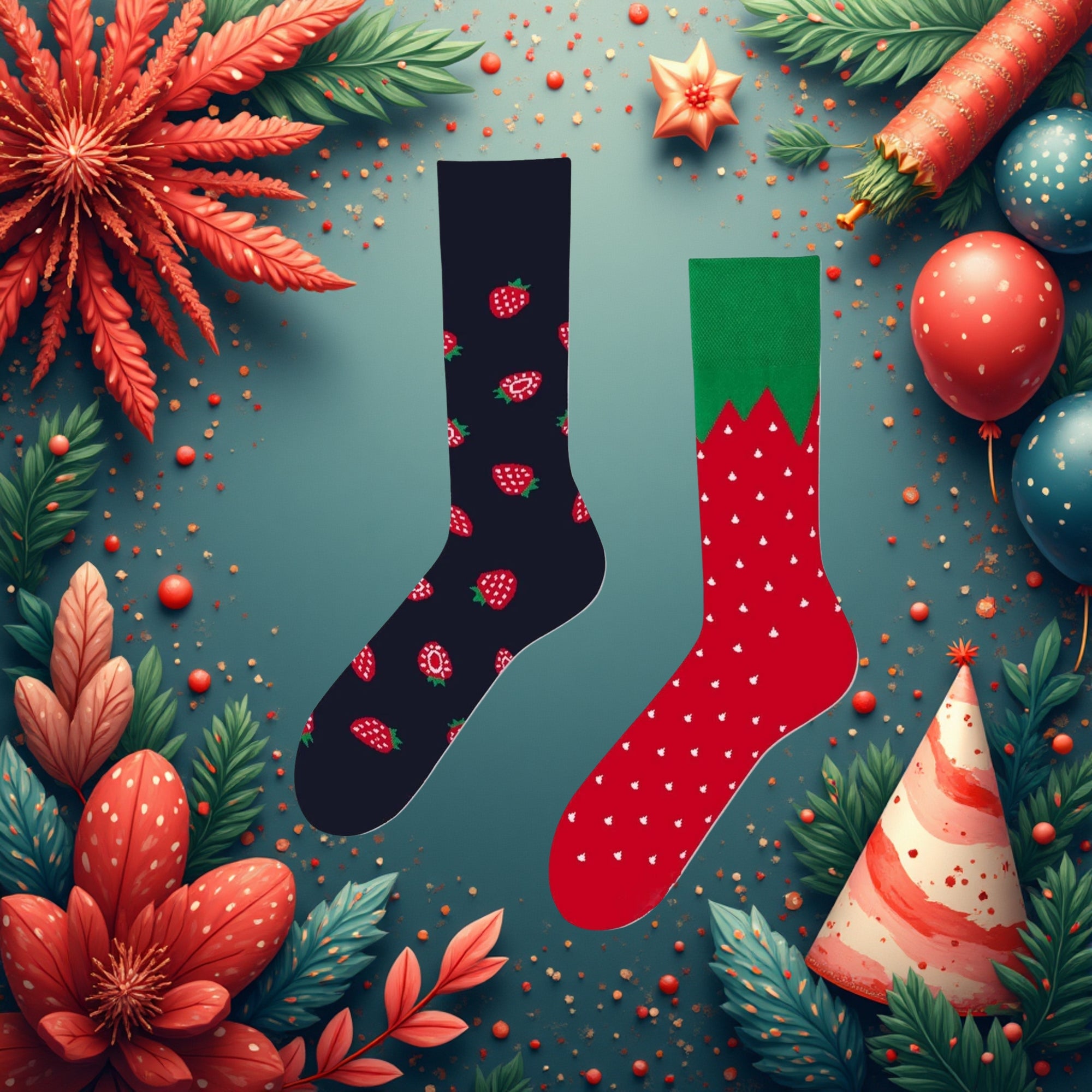 Eşleri Farklı Çilekli Çorap